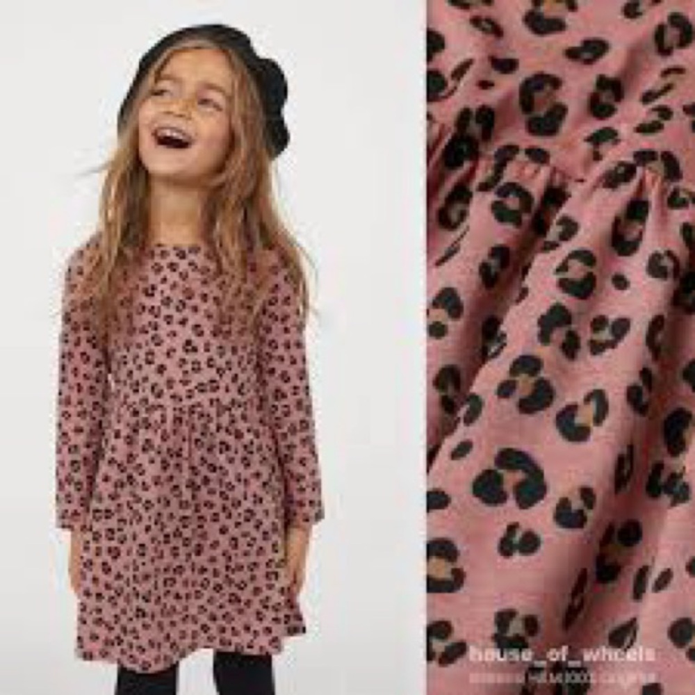 Girls Rust Leopard Print Long Sleeve Dress